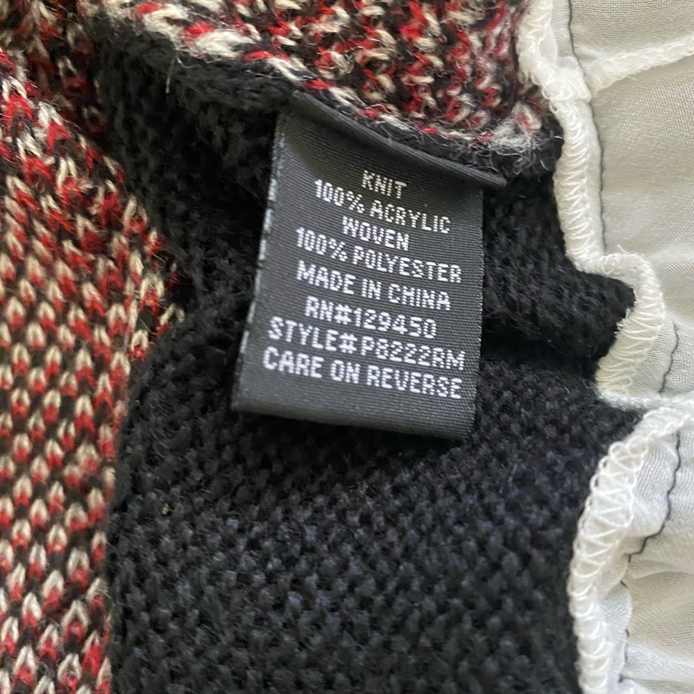 Como Black Sweater Women’s Medium Black White Red Striped Front Faux Layered NWT - Picture 3 of 8